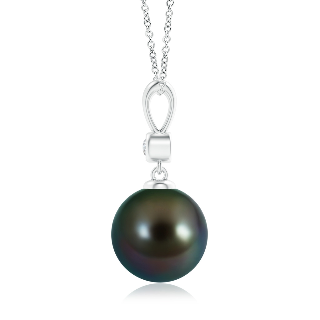 10mm AAAA Classic Tahitian Pearl Drop Pendant with Diamond in S999 Silver Product Image