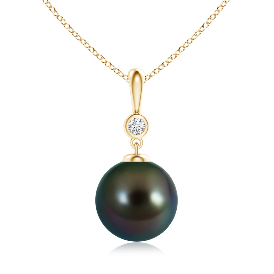 10mm AAAA Classic Tahitian Pearl Drop Pendant with Diamond in Yellow Gold 