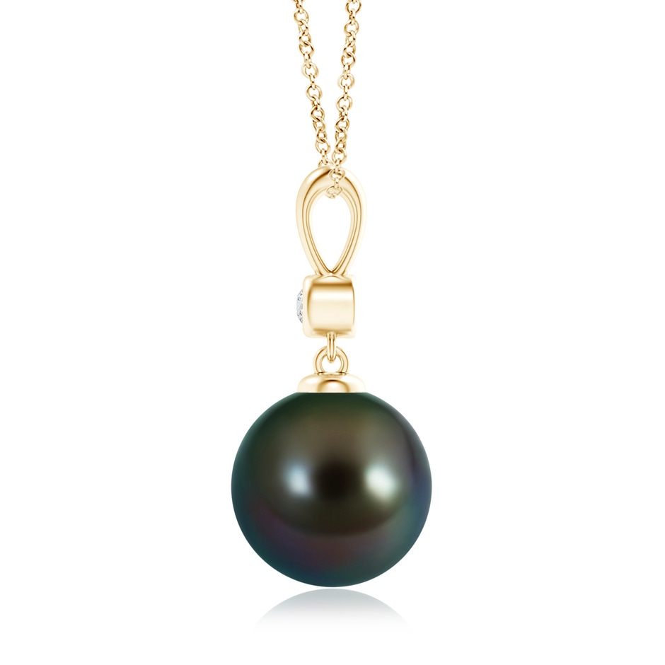 10mm AAAA Classic Tahitian Pearl Drop Pendant with Diamond in Yellow Gold product image