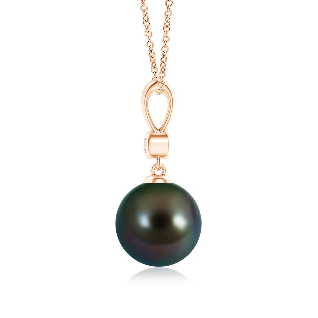 9mm AAAA Classic Tahitian Pearl Drop Pendant with Diamond in Rose Gold Product Image