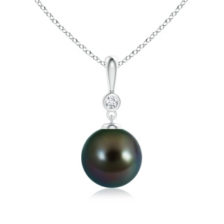 9mm AAAA Classic Tahitian Pearl Drop Pendant with Diamond in S999 Silver