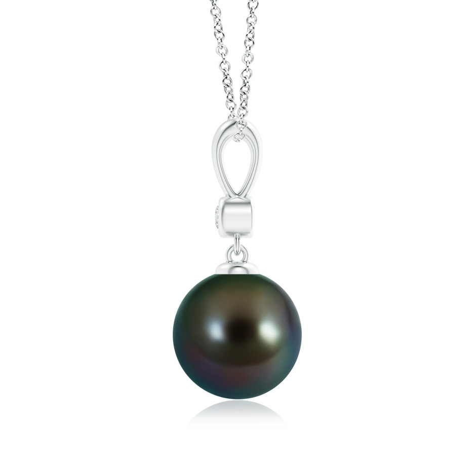 9mm AAAA Classic Tahitian Pearl Drop Pendant with Diamond in White Gold product image