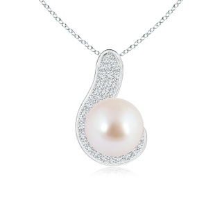 8mm AAA Akoya Cultured Pearl Pendant with Diamond Swirl in White Gold