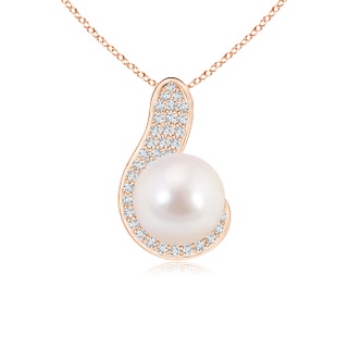 8mm AAAA Akoya Cultured Pearl Pendant with Diamond Swirl in Rose Gold