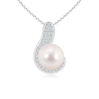 8mm AAAA Akoya Cultured Pearl Pendant with Diamond Swirl in White Gold