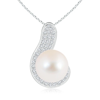 10mm AAA Freshwater Cultured Pearl Pendant with Diamond Swirl in White Gold