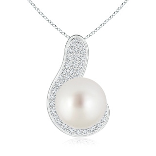 10mm AAA South Sea Cultured Pearl Pendant with Diamond Swirl in White Gold