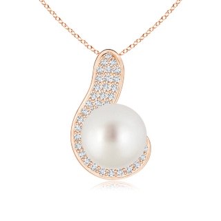 9mm AAA South Sea Cultured Pearl Pendant with Diamond Swirl in Rose Gold