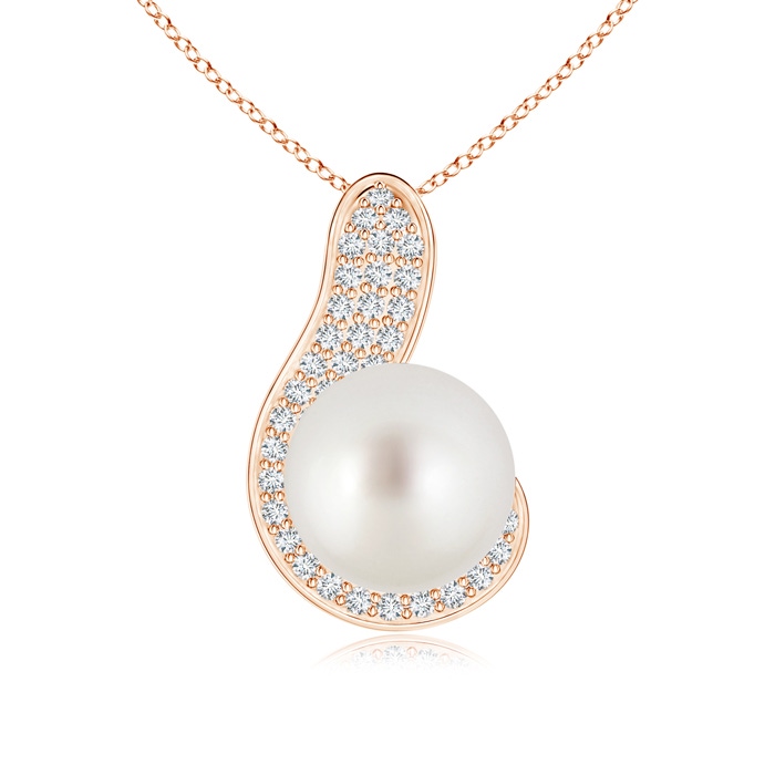 9mm AAA South Sea Cultured Pearl Pendant with Diamond Swirl in Rose Gold 