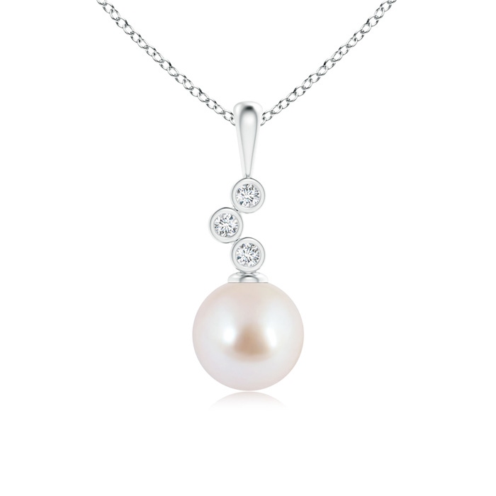 8mm AAA Akoya Cultured Pearl Pendant with Cascading Diamonds in White Gold