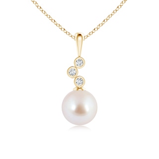 8mm AAA Akoya Cultured Pearl Pendant with Cascading Diamonds in Yellow Gold