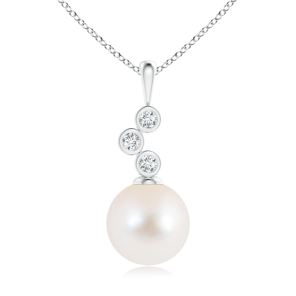 10mm AAA Freshwater Cultured Pearl Pendant with Cascading Diamonds in S999 Silver