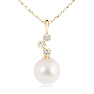 10mm AAA Freshwater Cultured Pearl Pendant with Cascading Diamonds in Yellow Gold
