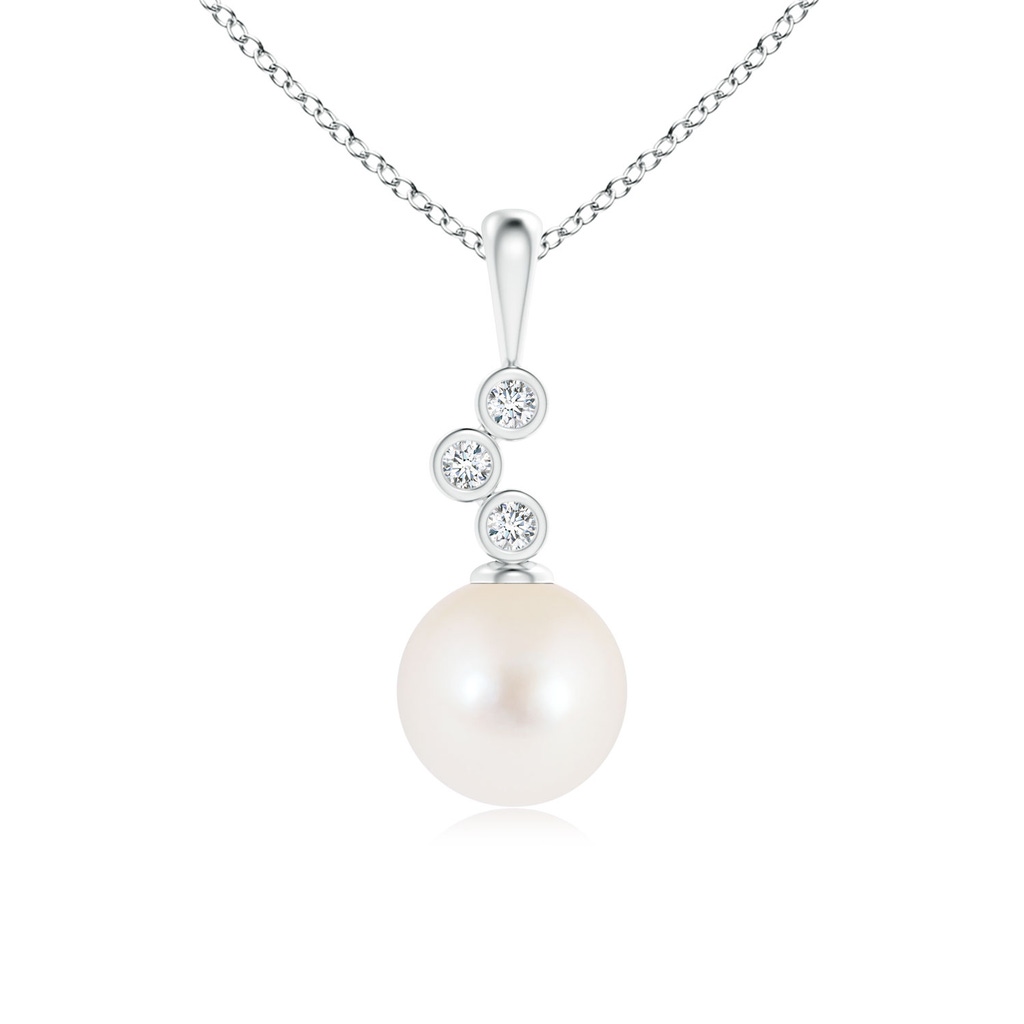 8mm AAA Freshwater Cultured Pearl Pendant with Cascading Diamonds in White Gold