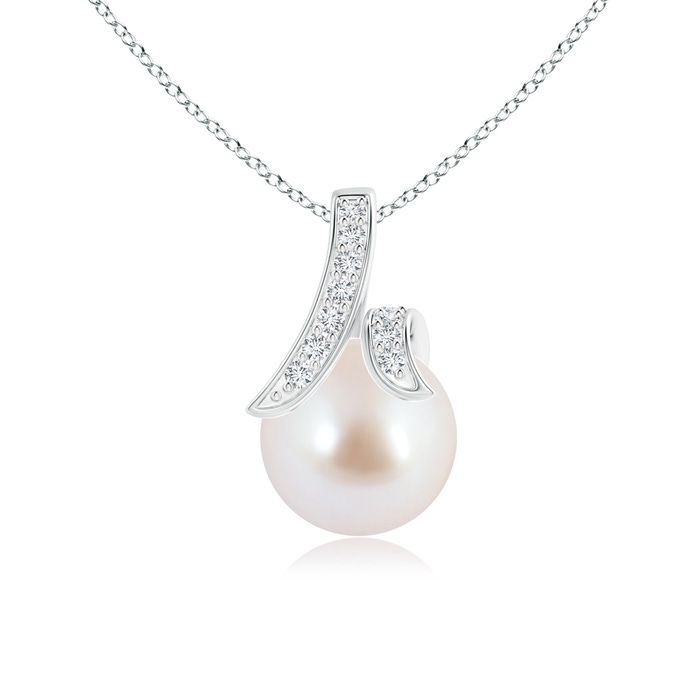 8mm AAA Akoya Cultured Pearl Pendant with Diamond Studded Swirl in White Gold