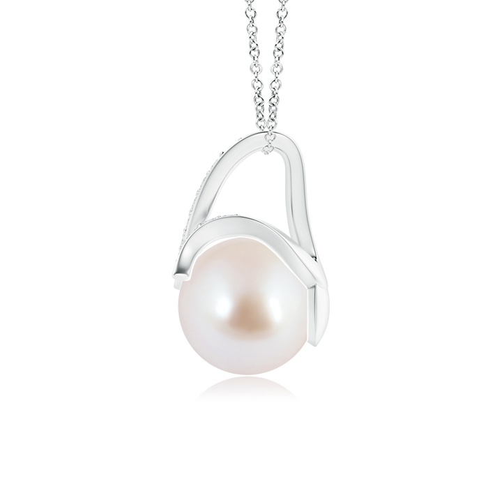 8mm AAA Akoya Cultured Pearl Pendant with Diamond Studded Swirl in White Gold Product Image