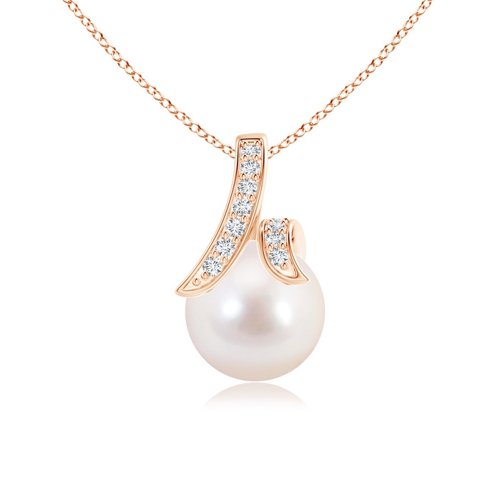 8mm AAAA Akoya Cultured Pearl Pendant with Diamond Studded Swirl in Rose Gold