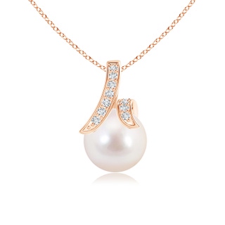 8mm AAAA Akoya Cultured Pearl Pendant with Diamond Studded Swirl in Rose Gold