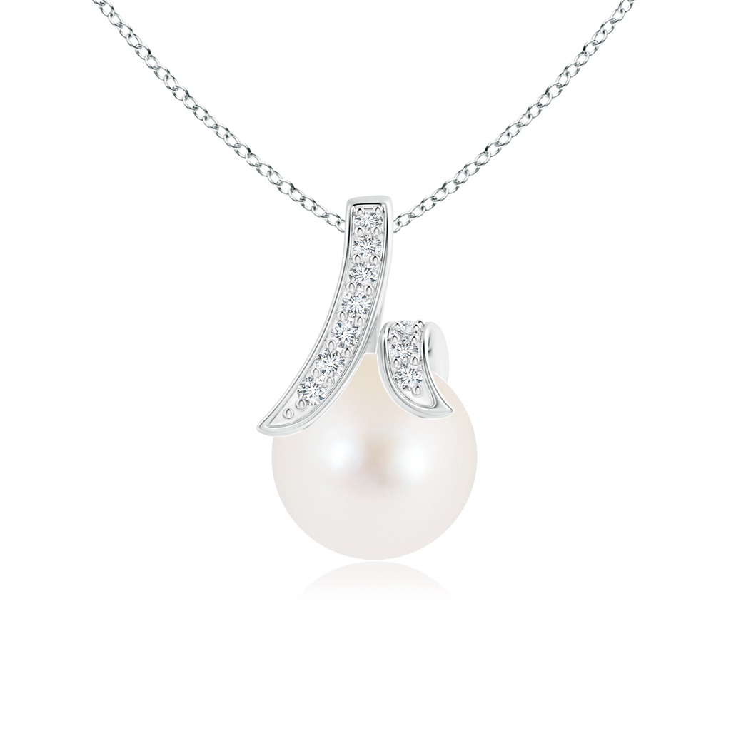 8mm AAA Freshwater Cultured Pearl Pendant with Diamond Studded Swirl in White Gold 