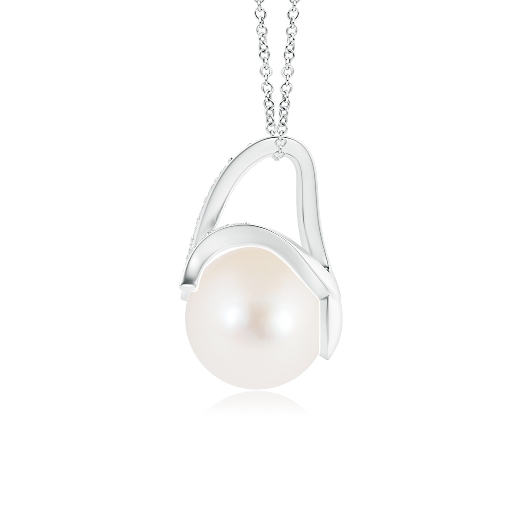 8mm AAA Freshwater Cultured Pearl Pendant with Diamond Studded Swirl in White Gold Product Image