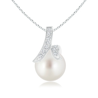 9mm AAA South Sea Cultured Pearl Pendant with Diamond Studded Swirl in White Gold