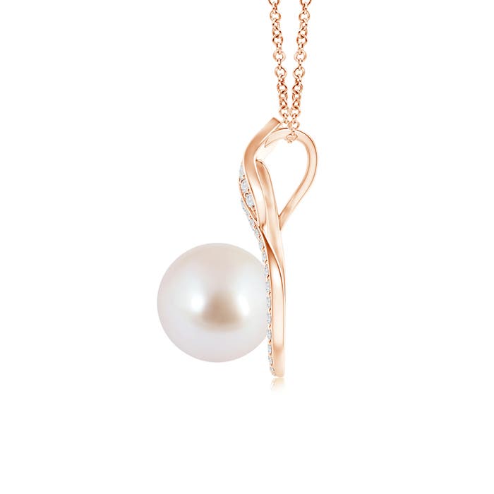 8mm AAA Japanese Akoya Pearl Swirl Pendant with Diamonds in Rose Gold