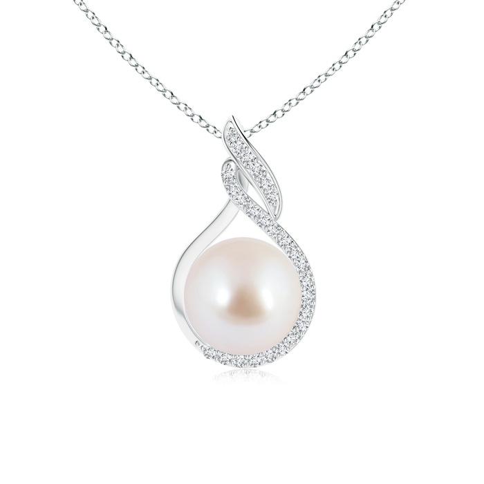 8mm AAA Japanese Akoya Pearl Swirl Pendant with Diamonds in S999 Silver 