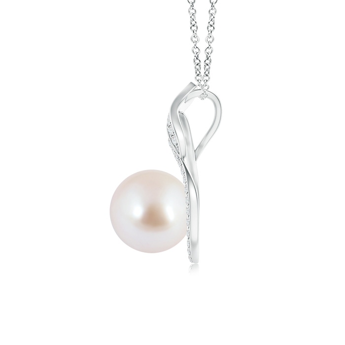 8mm AAA Japanese Akoya Pearl Swirl Pendant with Diamonds in S999 Silver product image