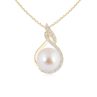 8mm AAA Japanese Akoya Pearl Swirl Pendant with Diamonds in Yellow Gold