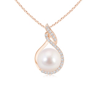 8mm AAAA Japanese Akoya Pearl Swirl Pendant with Diamonds in 9K Rose Gold