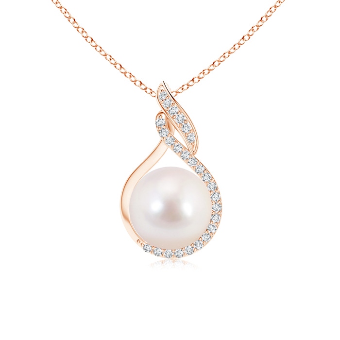 8mm AAAA Japanese Akoya Pearl Swirl Pendant with Diamonds in Rose Gold 