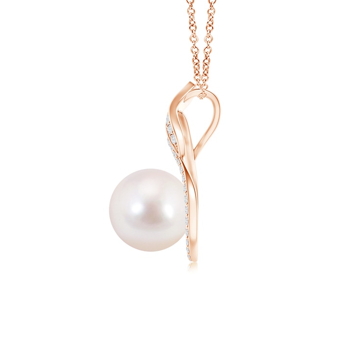 8mm AAAA Japanese Akoya Pearl Swirl Pendant with Diamonds in Rose Gold Product Image