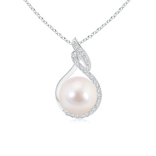 8mm AAAA Japanese Akoya Pearl Swirl Pendant with Diamonds in S999 Silver