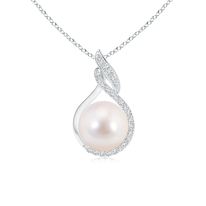 8mm AAAA Japanese Akoya Pearl Swirl Pendant with Diamonds in S999 Silver 