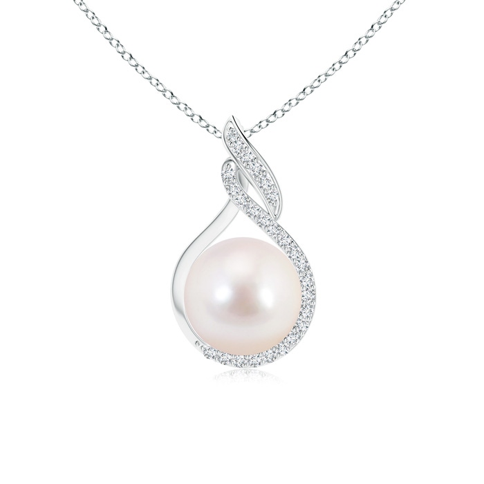 8mm AAAA Japanese Akoya Pearl Swirl Pendant with Diamonds in White Gold 