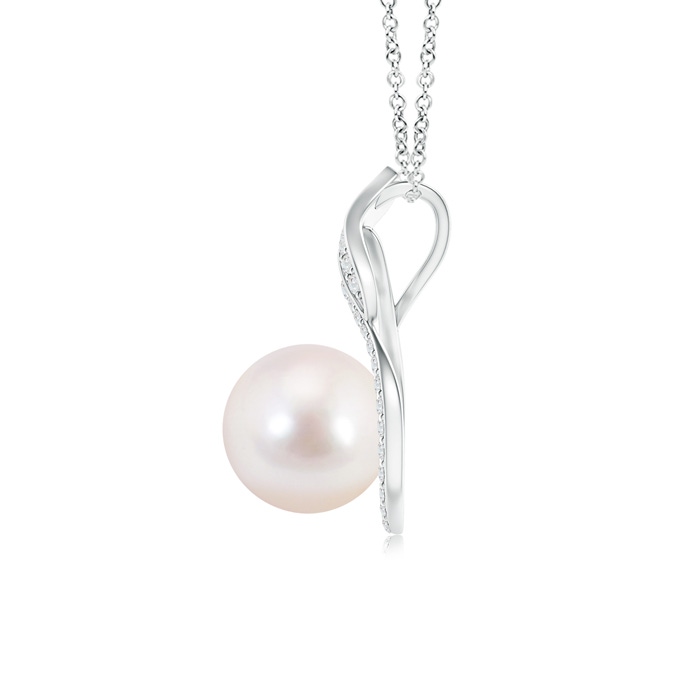 8mm AAAA Japanese Akoya Pearl Swirl Pendant with Diamonds in White Gold Product Image
