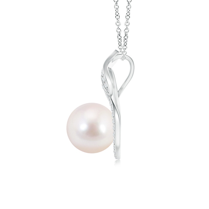 8mm AAAA Japanese Akoya Pearl Swirl Pendant with Diamonds in White Gold product image