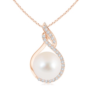 10mm AAA Freshwater Pearl Swirl Pendant with Diamonds in Rose Gold
