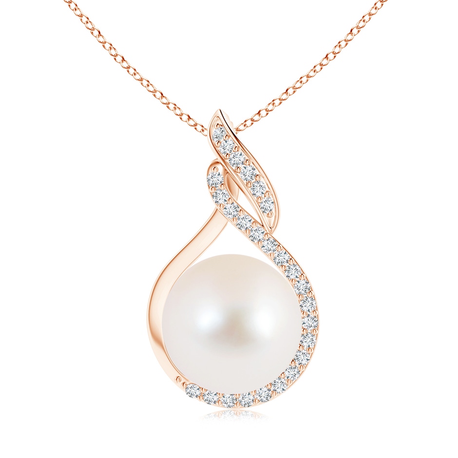 10mm AAA Freshwater Pearl Swirl Pendant with Diamonds in Rose Gold 