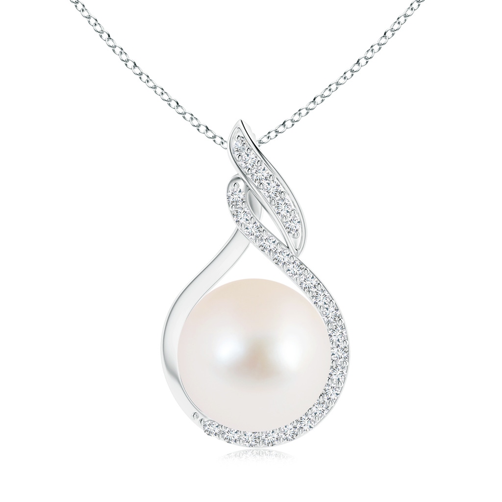 10mm AAA Freshwater Pearl Swirl Pendant with Diamonds in S999 Silver