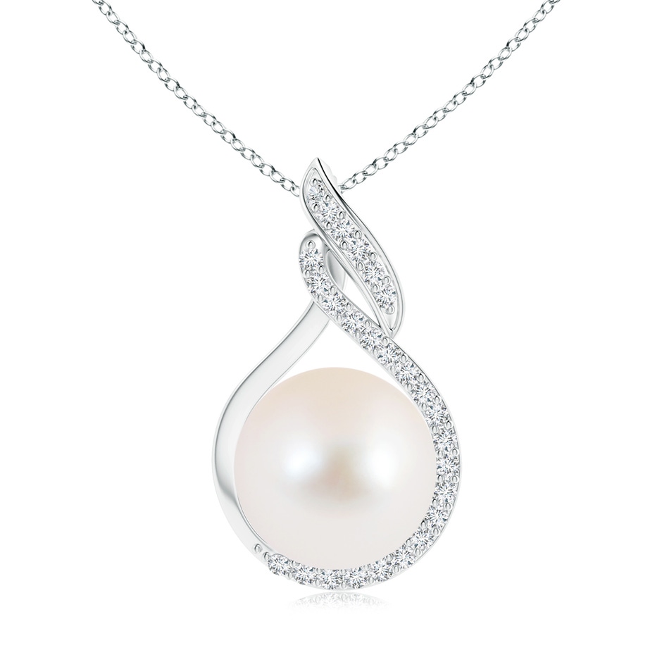 10mm AAA Freshwater Pearl Swirl Pendant with Diamonds in S999 Silver 