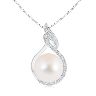 10mm AAA Freshwater Pearl Swirl Pendant with Diamonds in White Gold