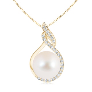 10mm AAA Freshwater Pearl Swirl Pendant with Diamonds in Yellow Gold