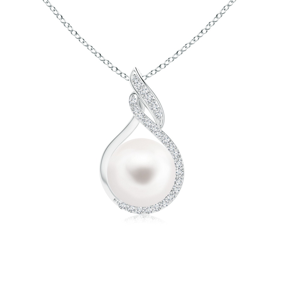 8mm AA Freshwater Pearl Swirl Pendant with Diamonds in S999 Silver 