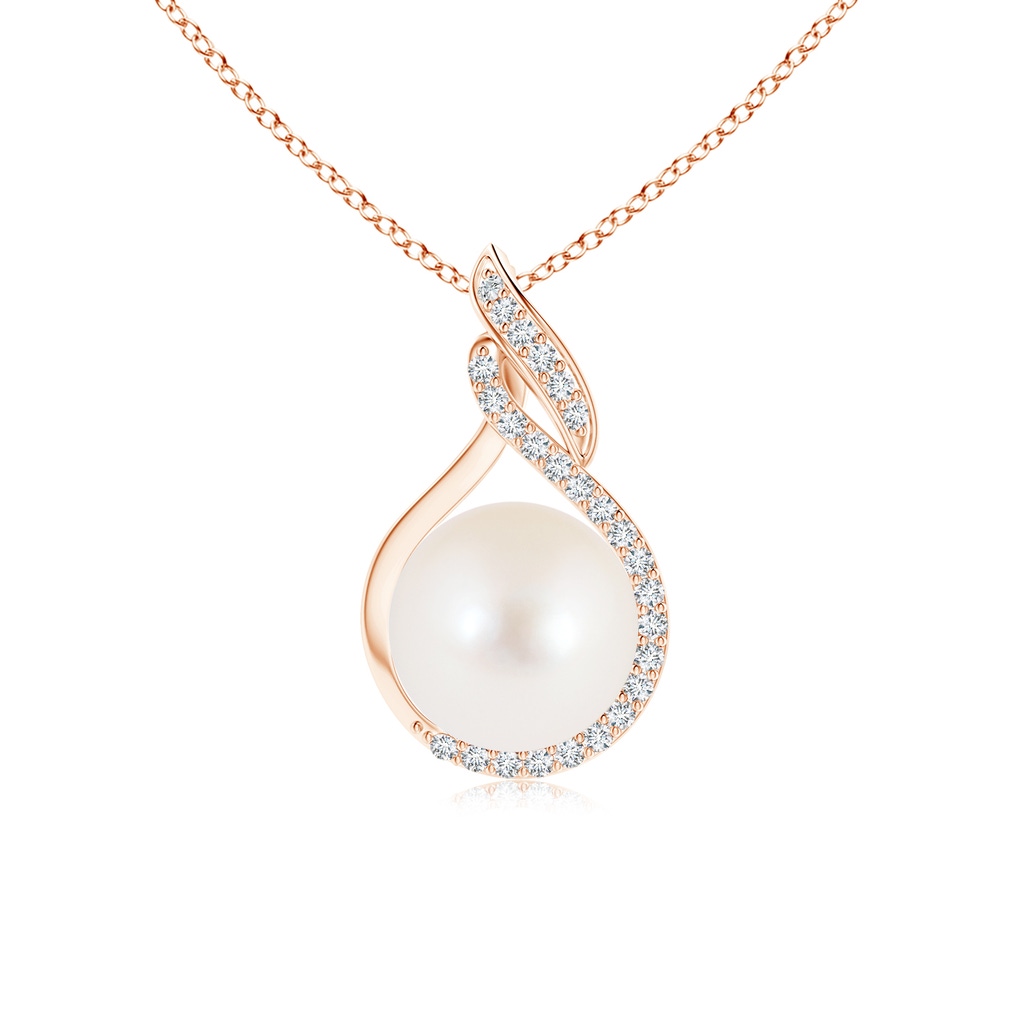 8mm AAA Freshwater Pearl Swirl Pendant with Diamonds in Rose Gold