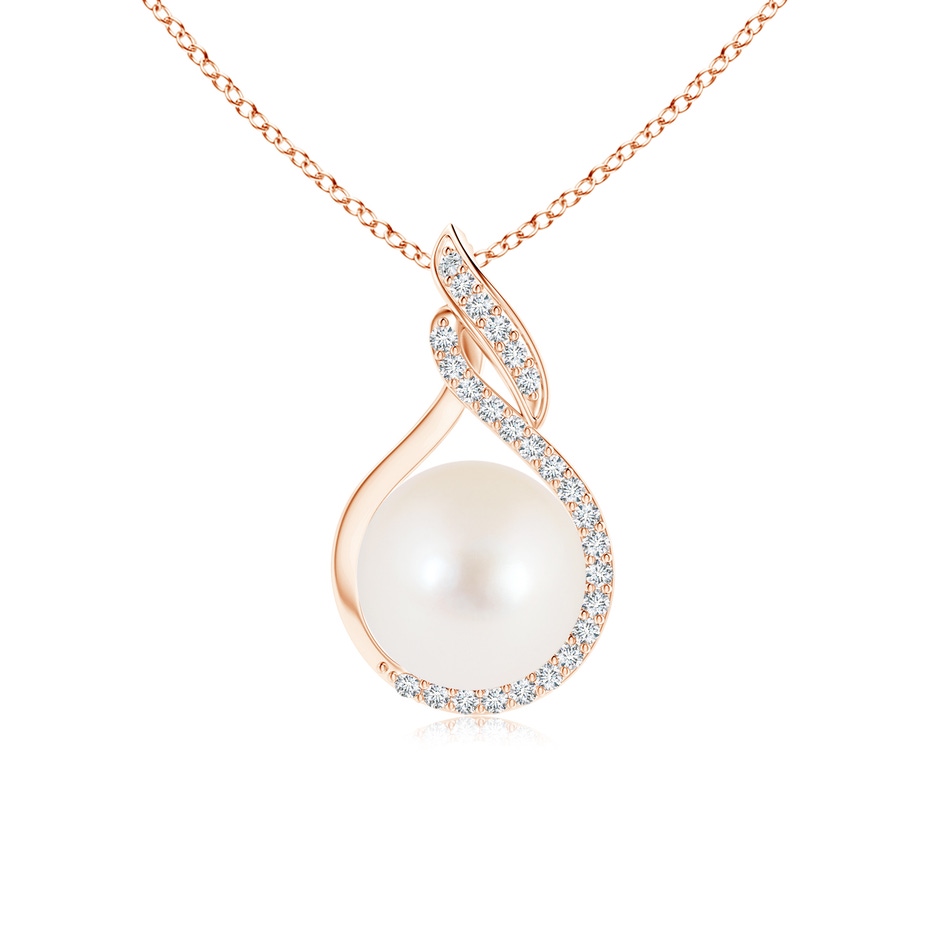 8mm AAA Freshwater Pearl Swirl Pendant with Diamonds in Rose Gold 
