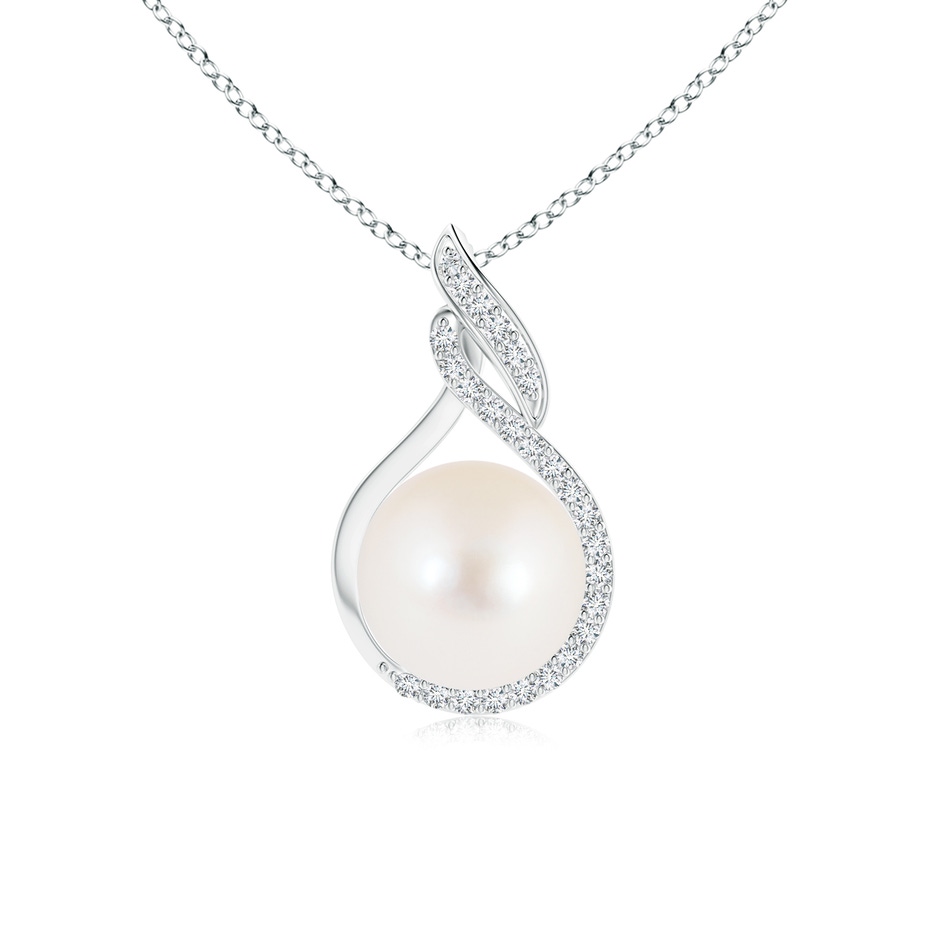 8mm AAA Freshwater Pearl Swirl Pendant with Diamonds in S999 Silver 