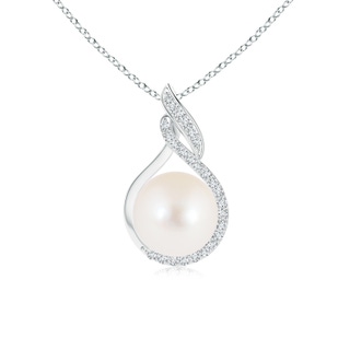 8mm AAA Freshwater Pearl Swirl Pendant with Diamonds in White Gold