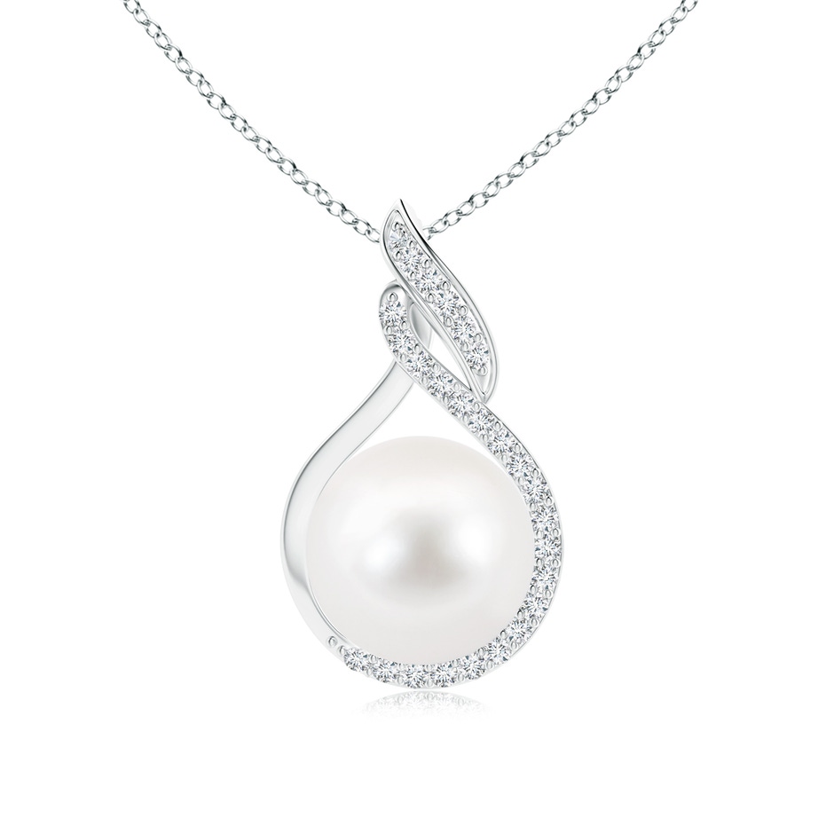 9mm AA Freshwater Pearl Swirl Pendant with Diamonds in S999 Silver 