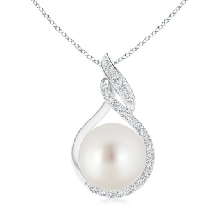 10mm AAA South Sea Cultured Pearl Swirl Pendant with Diamonds in White Gold